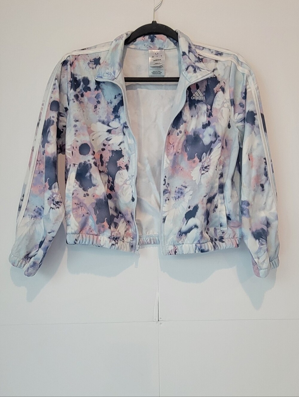 Adidas Girls 10/12 M Pastel Floral 3-Stripe Track Jacket